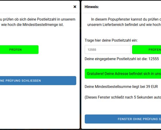 Postleitzahl Prüfung beim Betreten des Shops für Gambio / modified