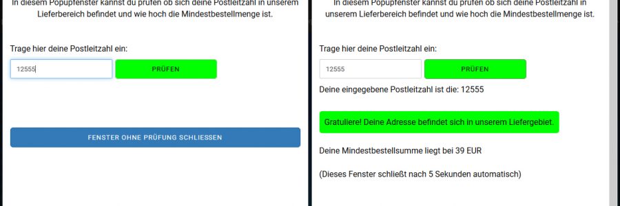 Postleitzahl Prüfung beim Betreten des Shops für Gambio / modified