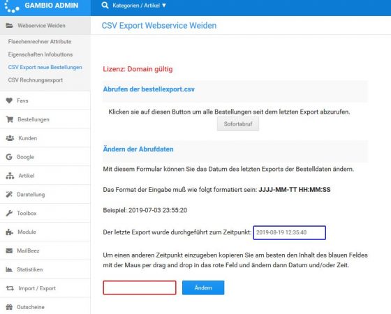 CSV Export neuer Bestellungen