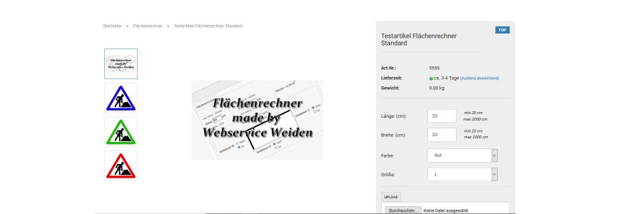 Shopmodul Flächenrechner